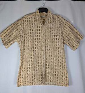 Vintage Batik Bay Mens Medium Tan Geometric Abstract Batik Short Sleeve Shirt